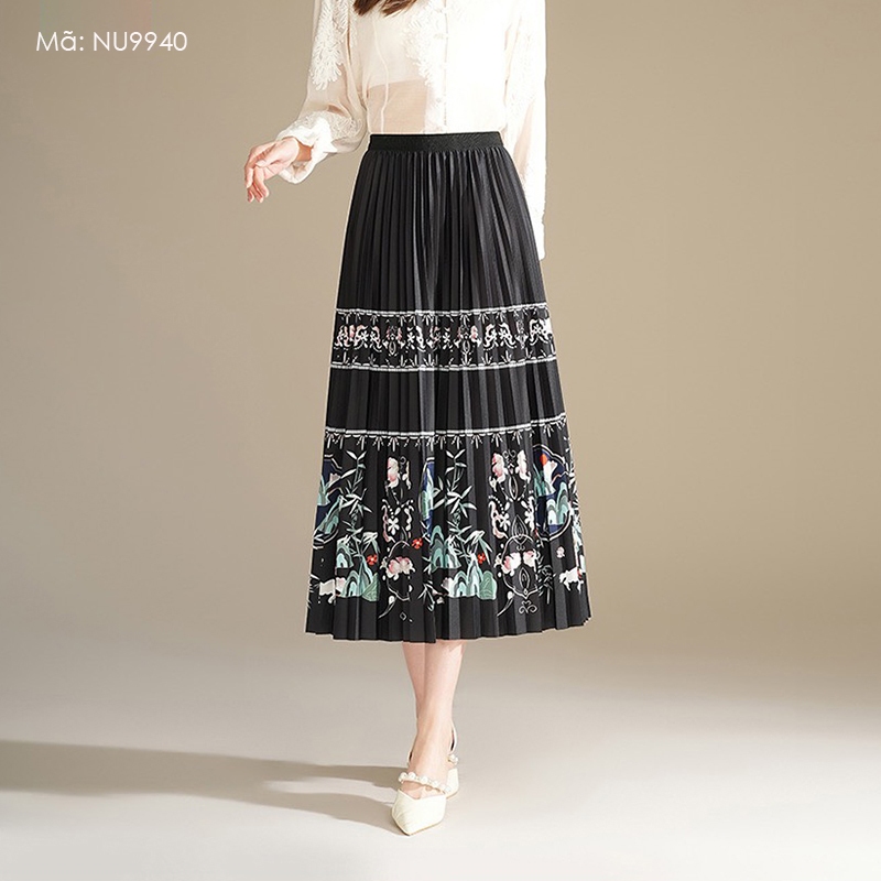 Chân váy xếp ly lưng thun KAMAKA in mùa xuân - NU9940