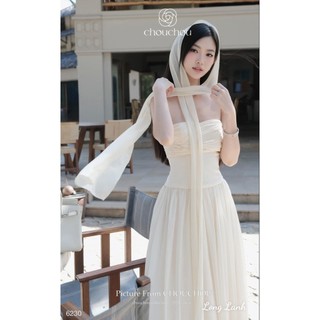 Váy Tơ Dài Xòe Bồng Kèm Khăn - LIING
