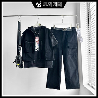 Set unisex THOR gồm áo gile kaki Hachi đen và quần nhung túi hộp