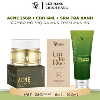 [CHÍNH HÃNG] Combo kem face Mụn Acne Sica White, Kem Mụn Acne 25G, Cốt Bí Đao 6Ml, Sữa Rửa Mặt Trà Xanh  - SICA WHITE