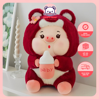  Thú Nhồi Bông Heo Losto Ôm Bình Sữa Đáng Yêu Heo Đội Nón Cosplay Gấu Losto Siêu To Cho Bé Ôm 