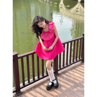 pass nhanh Đầm tiểu thư Babydoll hồng cổ chữ V phối nơ ngực Alisa Dress szM newtag giá 590k