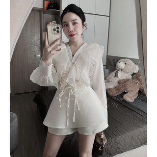 Set áo nơ bèo mix chân váy 2 màu hàng loại 1