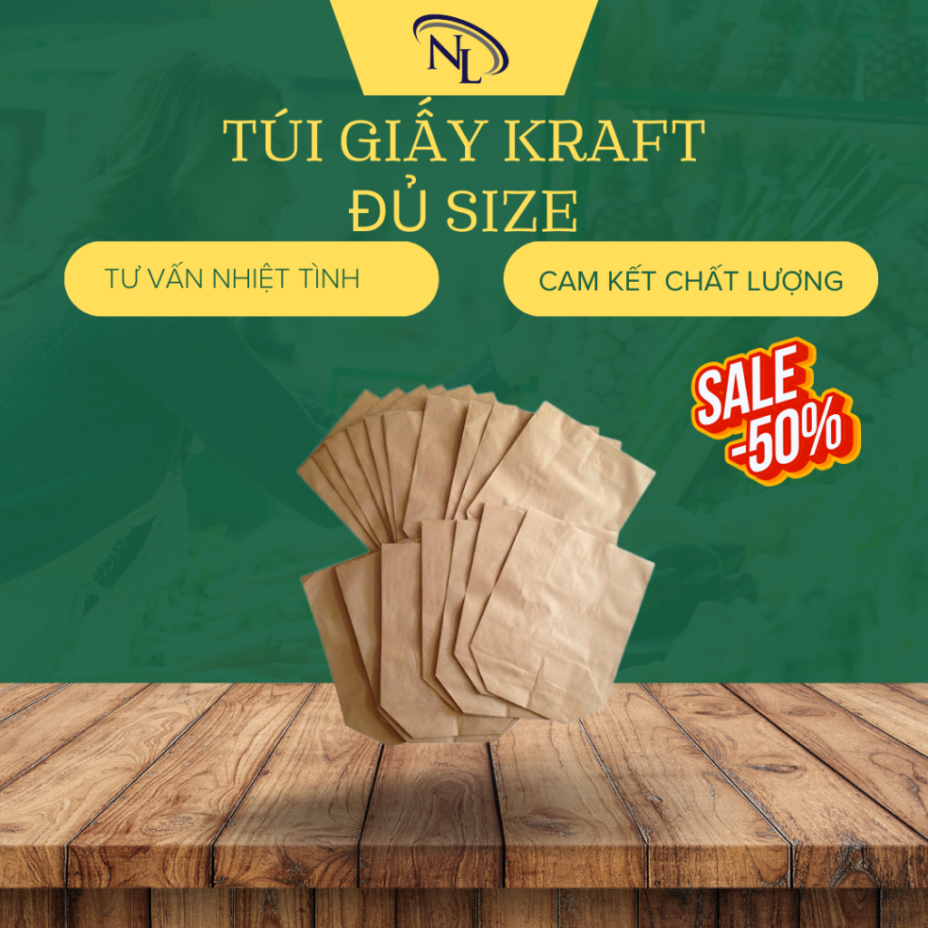 100 Túi Giấy Kraft Đựng Thực Phẩm Bánh Mì, Đồ Chiên, Bánh Rán, Nem Chua ... (Giấy thực phẩm Kraft)