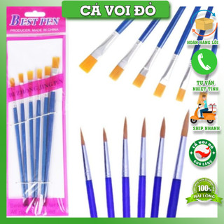 Bộ 6 cọ vẽ lông mềm- đầu bút lông tròn/và đầu bẹt