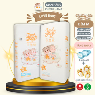 Tã Bỉm Dán size M 46 miếng hữu cơ PinkDream lovebaby thoáng mát chống hăm siêu thấm hút cho bé từ 6-11kg