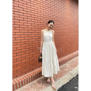 Đầm Maxi cổ yếm tầng, chất vải linen may 2 lớp