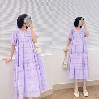Đầm ren boi màu tím vải kiện Nhật mềm mát không nhăn kiểu dáng suông basic dễ mặc phù hợp tất cả dáng người