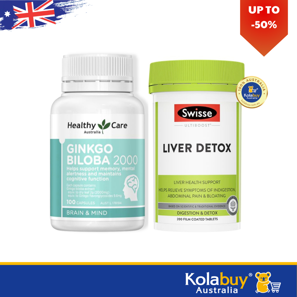Combo bổ não và bổ gan của Úc Ginkgo Healthy Care 2000mg và Swisse Liver Detox 200 viên