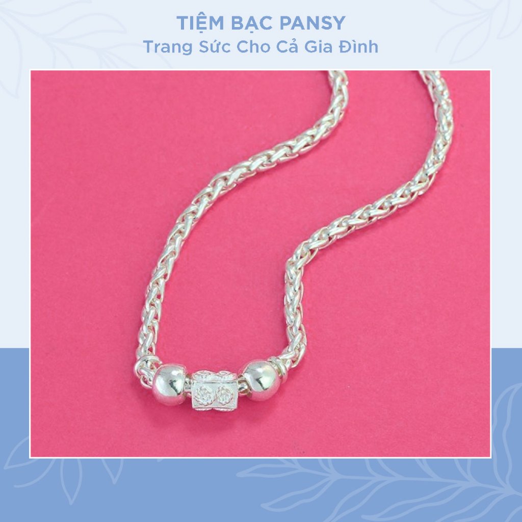 Vòng cổ bạc cho bé trai PANSY thiết kế dây xà tích quả vuông cao cấp - Dây chuyền bạc ta thật chuẩn nguyên chất