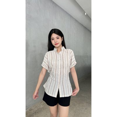 YU CHERRY | Áo sơ mi thiết kế nữ tay ngắn, cổ trụ, cánh dơi Side String Shirt YA487