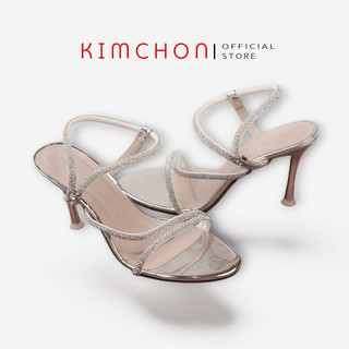 Giày sandal cao gót mũi nhọn đính đá KIMCHON, Guốc nữ 10cm quai dây đính đá cao cấp lấp lánh ANNA172