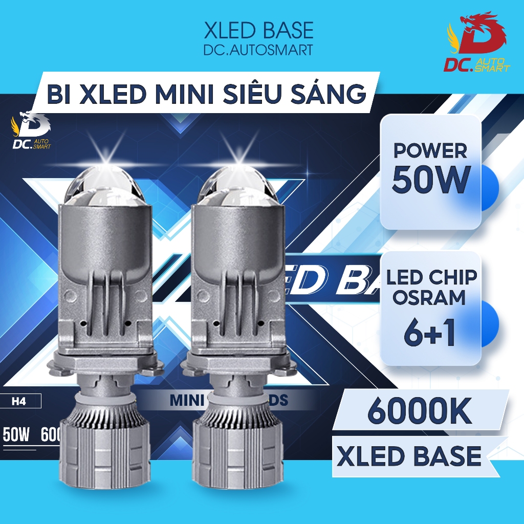 Bi Led Mini XledBase Cho Ô Tô Chân H4 ( Mặt cắt Cos, Pha ) Siêu Sáng Mini Led Lends DC.Autosmart