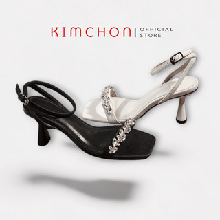 Giày sandal cao gót ANNA164 KIMCHON đính đá nữ, Xăng đan mũi vuông quai hậu gắn đá cao cấp 7cm đi dự tiệc
