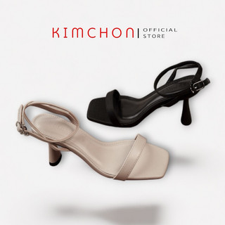 Giày sandal cao gót nhọn KIMCHON ANNA174, xăng đan mũi vuông quai hậu khóa cài 7cm chất da cao cấp êm chân