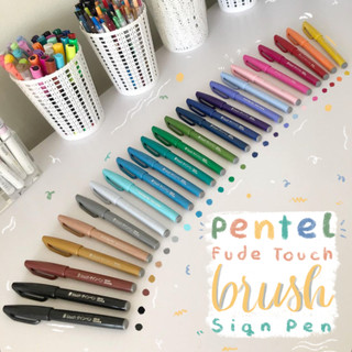 Bút Cọ Thư Pháp Ngòi Cứng Luyện Chữ Calligraphy Brush Lettering 30 Màu Pentel Fude Touch Cây Đầu To