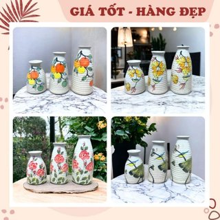 Bộ 3 bình hoa vẽ tay cao cấp gốm Bát Tràng
