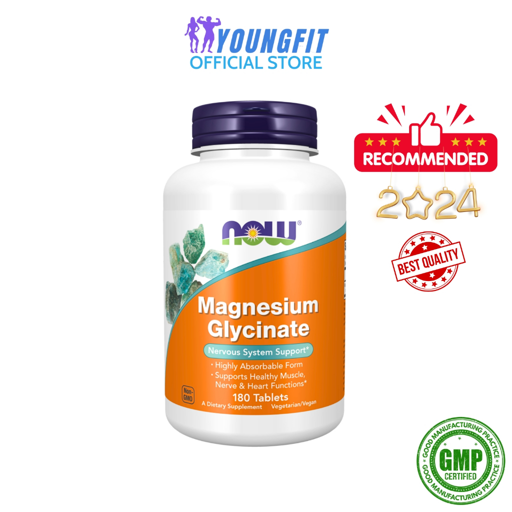 [TRỢ GIÁ - BÁN CHẠY] Viên Uống Magnesium Bisglycinate NOW Tăng Trí Nhớ Tập Trung Giảm Căng Thẳng (180 viên) - YoungFit