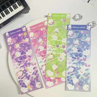 Zanmo tấm hình dán sticker ruy băng thỏ kim tuyến lấp lánh decor toploader
