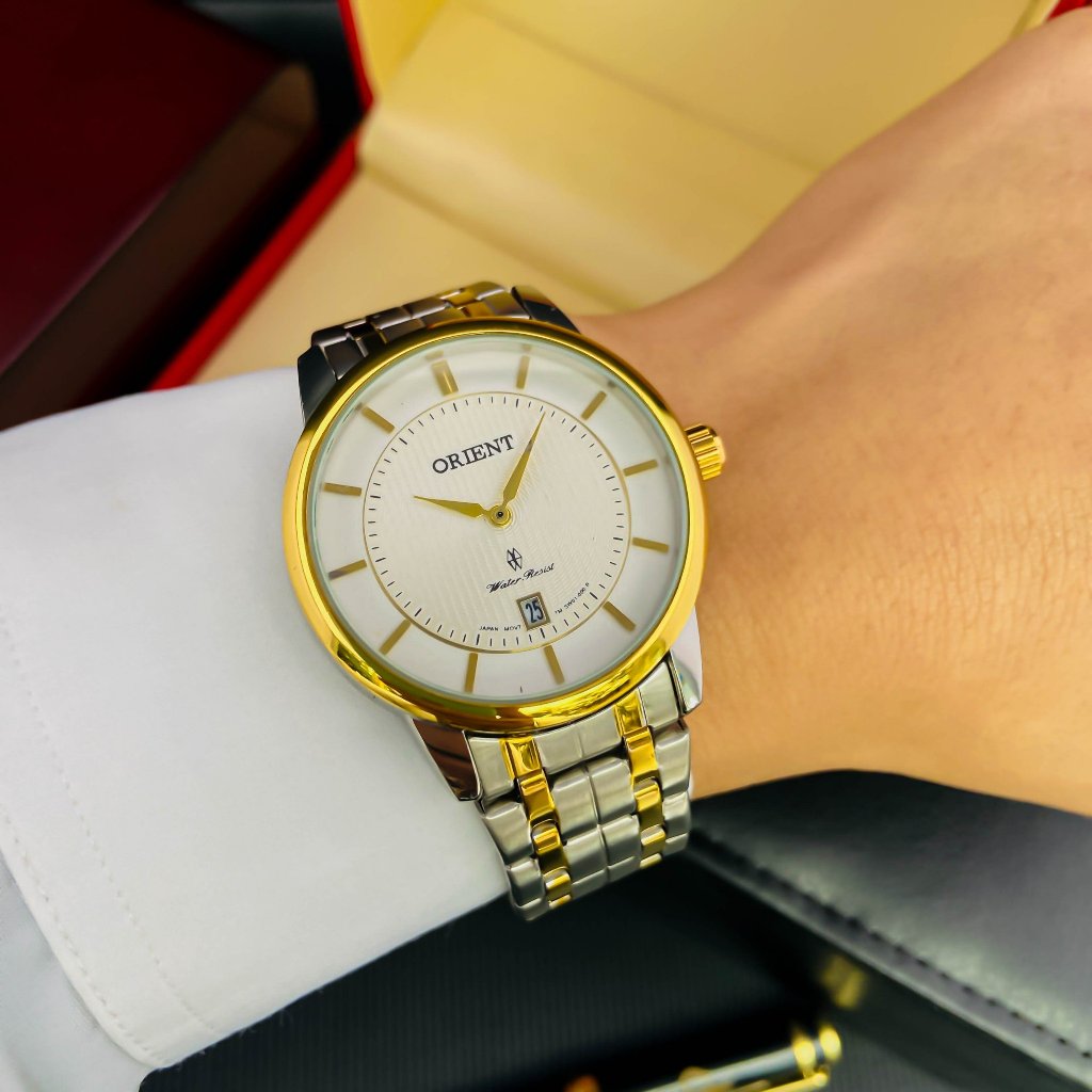 Đồng Hồ Nam Orient JAPAN WATCH Thiết Kế Mặt Tròn Dây Đúc Đặc Thép Không Gỉ Size 40mm