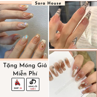 Bộ 24 Móng Tay Giả Đính Hạt - Nail Box Móng Giả Dài Ngắn Đính Đá Kháng Nước Kèm Keo Dán Móng | Z401 - Z550