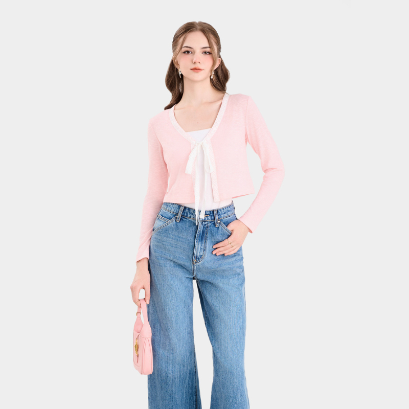 Áo Cardigan Nữ MARC FASHION Phối Viền Thắt Nơ - FAVT021424