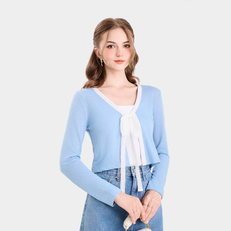 Áo Cardigan Nữ MARC FASHION Phối Viền Thắt Nơ - FAVT021424