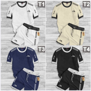  Bộ Quần Áo Cộc Hè Lining Chất Vải Mềm Mại Co Giãn Nhẹ Màu Đen Ghi, Bộ THể thao Nam Hè đi chơi