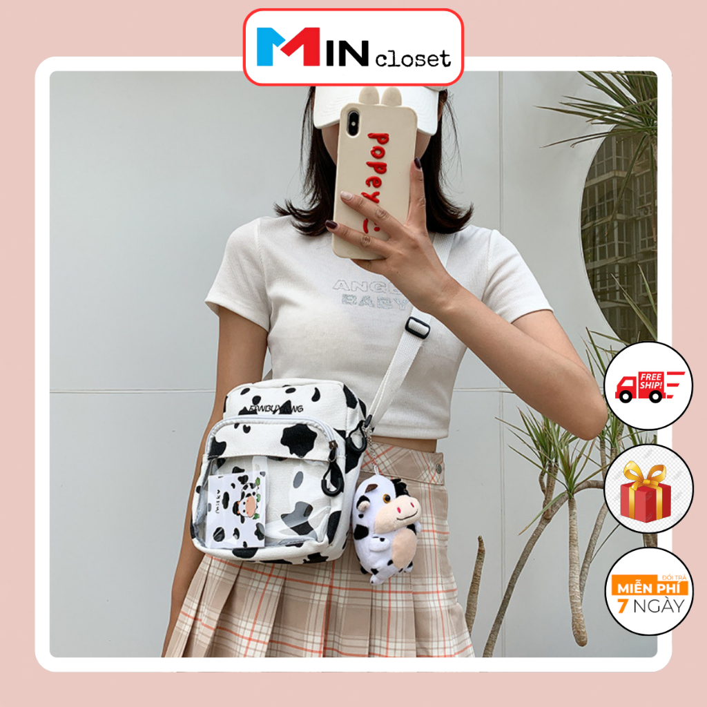 Túi Bò Sữa 💖 𝑭𝑹𝑬𝑬𝑺𝑯𝑰𝑷 💖 Túi Vải đeo chéo Canvas Nam Nữ Phong cách Hàn Quốc TV11