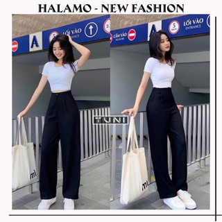 Quần ống rộng nữ lưng cao HALAMO quần ống suông nữ ống đứng cạp cao 1 khuy vải tuyết mưa dày dặn không nhăn QD02