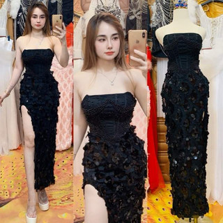 đầm cúp body ren kim sa đính hạt sẽ tà dự tiệc