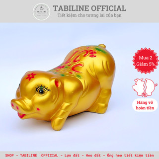 [Mua 135k tặng 1 heo] Heo đất ống tiết kiệm tiền dáng dài hoa bướm vàng đồng LD22 - TABILINE