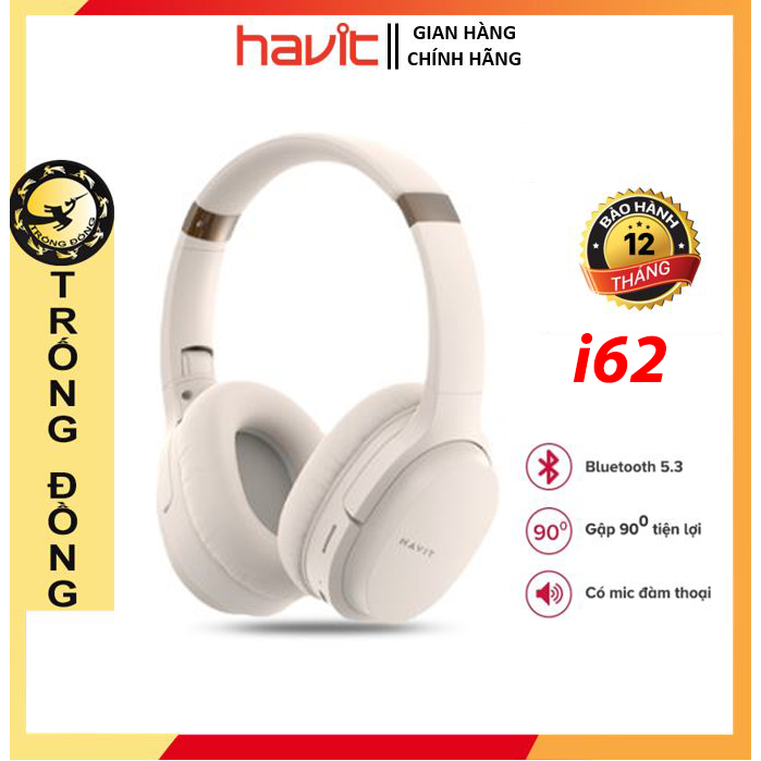 Tai Nghe Bluetooth Headphone HAVIT i62, Driver 40mm, BT 5.3, Gập Gọn 90, Nghe thẻ nhớ, có đài FM