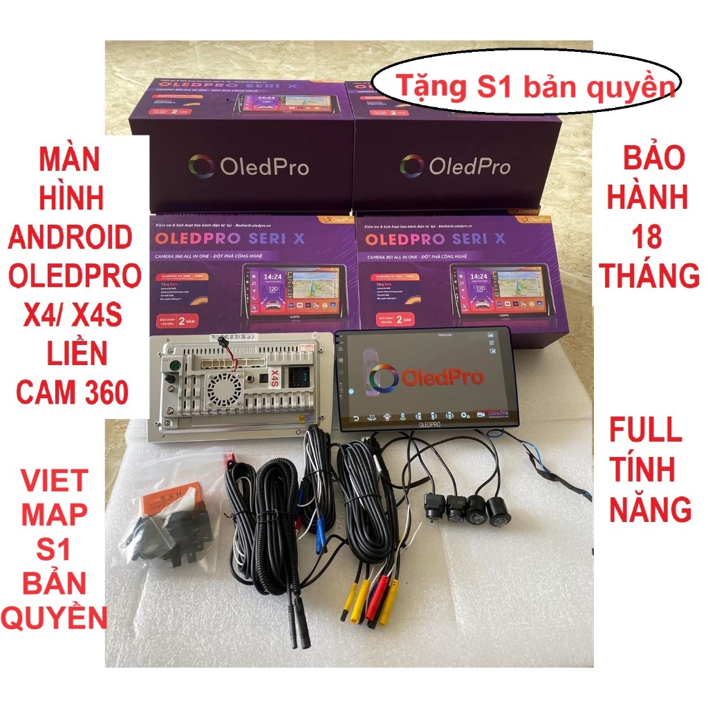 Màn hình Android Oledpro X4 / X4S 4Gb-32Gb kèm camera 360 độ toàn cảnh, ghi hình 4 mắt, Ram 4GB siêu