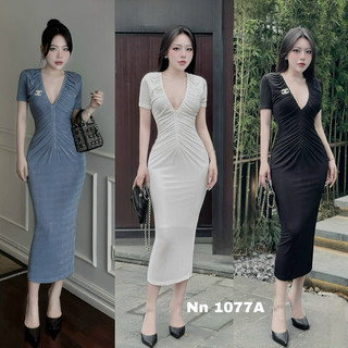 Váy body nhún cổ v dúm siêu tôn dáng