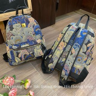 Balo Gấu Dạ Xanh Size 40 vừa A4, Laptop 14inch, Atlat địa lý Da Bag