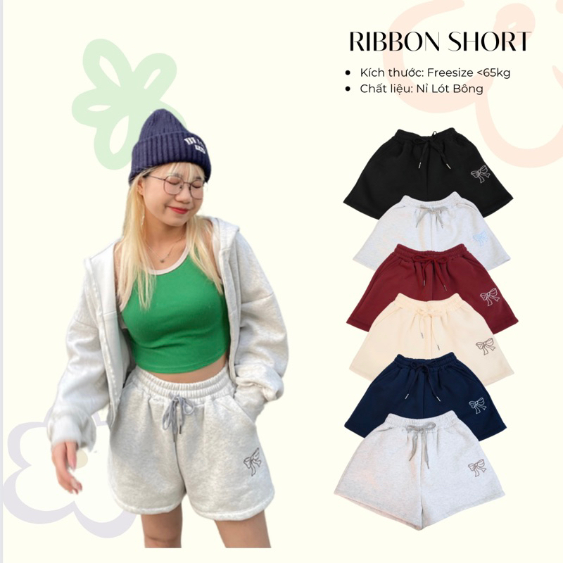 Quini.made - RIBBON SHORT- Quần Nỉ Short Đùi Thêu Nơ Chất Nỉ Cotton Lót Bông - by QUINI STORE