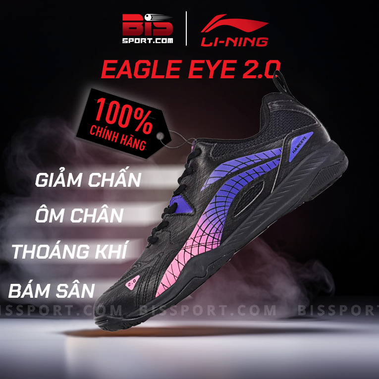 Giày Cầu Lông Bóng Bàn Lining Eagle Eye 2.0 Đen Tím Chính Hãng - Giày Tập Luyện Thi Đấu Chuyên Nghiệp, Thoáng Khí