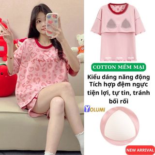 Bộ Ngủ Nữ Mùa Hè Bộ Mặc Nhà Cotton Có Đệm Ngực Quần Đùi Áo Cộc Dễ Thương YOLUMI 