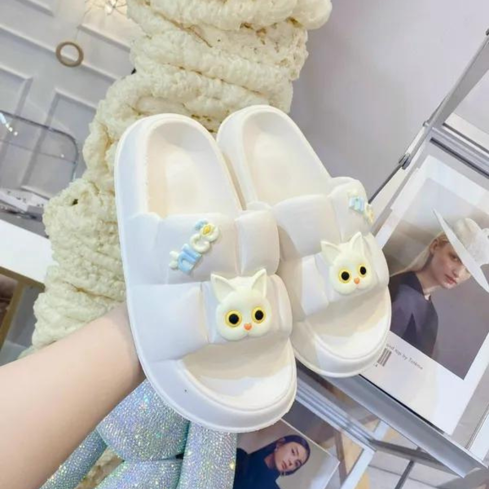 Dép sandal nữ, dép quai hậu nữ đế cao 4cm gắn sticker mặt mèo dễ thương