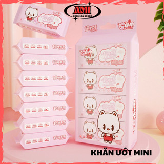 Khăn giấy ướt mini tiện lợi Túi 8 gói 64 tờ bỏ túi siêu xinh, tiện lợi AMI