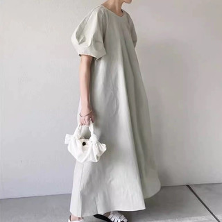 Váy xoè maxi tay bồng cổ tròn phong cách oversize hàn xẻng