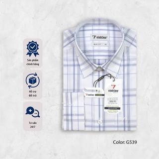 Áo Sơ Mi Dài Tay Vĩnh Tiến Slim Fit Vạt Bầu Sọc Caro Bamboo 465 - G539
