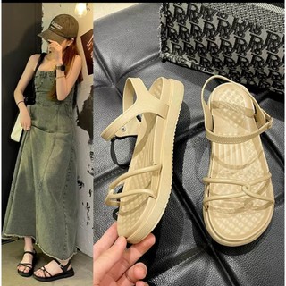 Sandal quai chéo đế xuống cao su quai da mềm đi êm chân phong cách Hàn Quốc