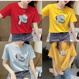 Áo thun phông nữ cộc tay cổ tròn đơn giãn chất cotton su co giãn mặc mát mùa hè phom rộng bigsize 40-75kg in mũ