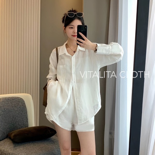 Set bộ nữ quần Short áo dài form rộng vải đũi mặc đi biển - đi chơi - đi du lịch nhiều màu xinh
