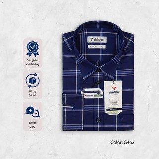 Áo Sơ Mi Dài Tay Vĩnh Tiến Slim Fit Vạt Bầu Sọc Caro Bamboo 465 - G462