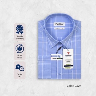 Áo Sơ Mi Dài Tay Vĩnh Tiến Slim Fit Vạt Bầu Sọc Caro Bamboo 465 - G527