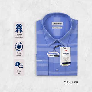 Áo Sơ Mi Dài Tay Vĩnh Tiến Slim Fit Vạt Bầu Sọc Caro Bamboo 465 - G559