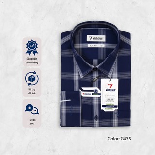 Áo Sơ Mi Dài Tay Vĩnh Tiến Slim Fit Vạt Bầu Sọc Caro Bamboo 465 - G475